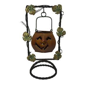 Metal Pumpkin Hanging Jack O' Lantern Halloween Tea Light Holder Decor 2 Sided
